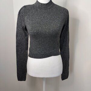 Express High Neck Sparkle Long Sleeve Crop Top
